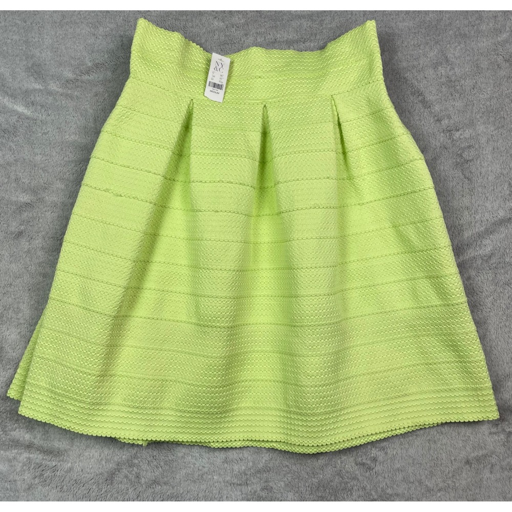 NWT 7th Avenue New York & Co Lime Green Textured Box Pleated Skirt M Stretch
